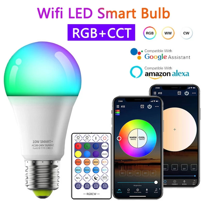 Magic Home WiFi 9W 10W Smart light bulb support Amazon Alexa and Google Home Voice controlled RGBCW Dimming E27 E26 Bulb