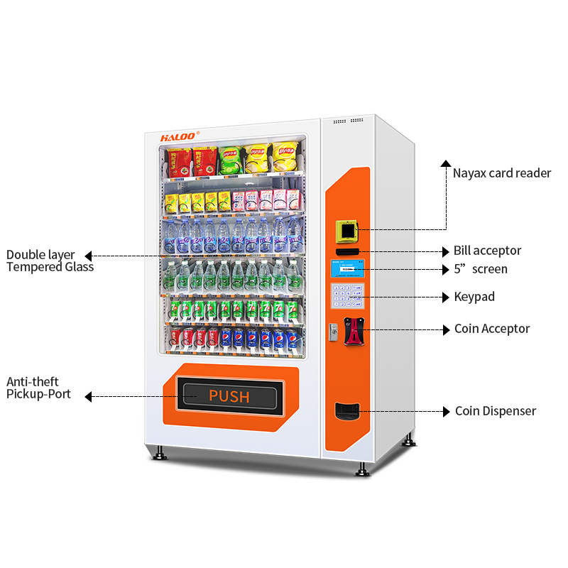 Combo Drinks And Snakes Vending Machine 24 Hours 21.5 Inch Touch Screen Beer Caco Vending Machine