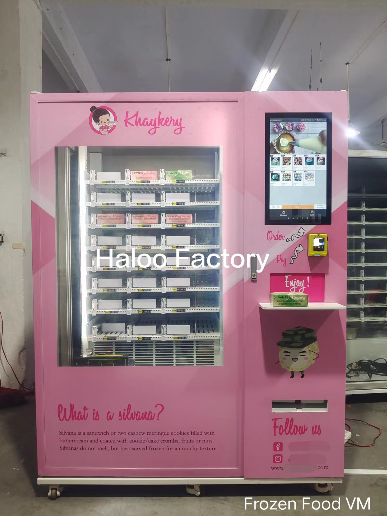 Cooling cake macaron vending machine touch screen customistic logo on the machine