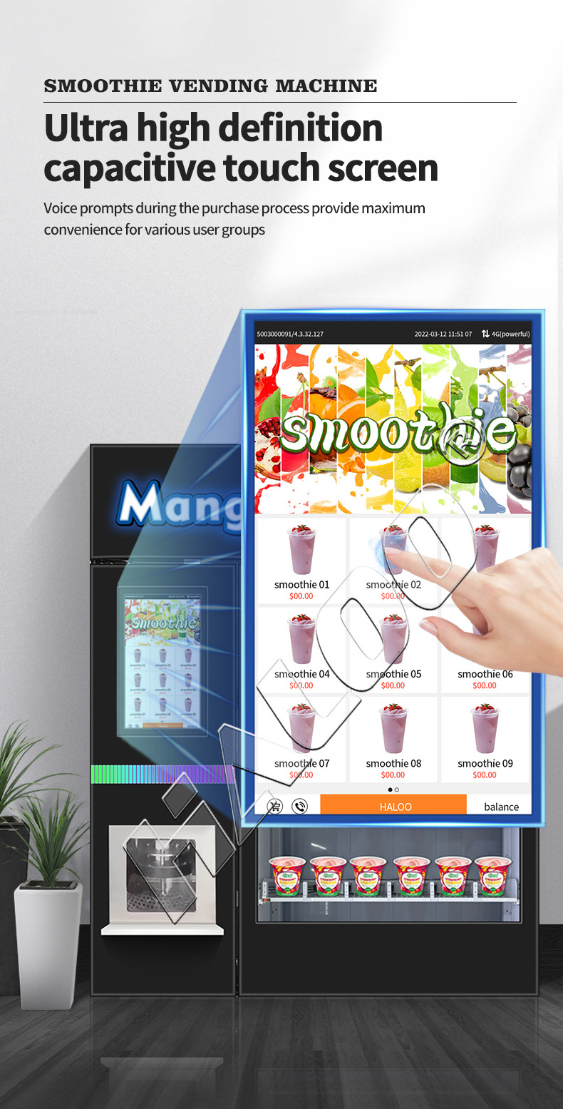 self service fruit smoothie blender machine and frozen milkshake vending machine