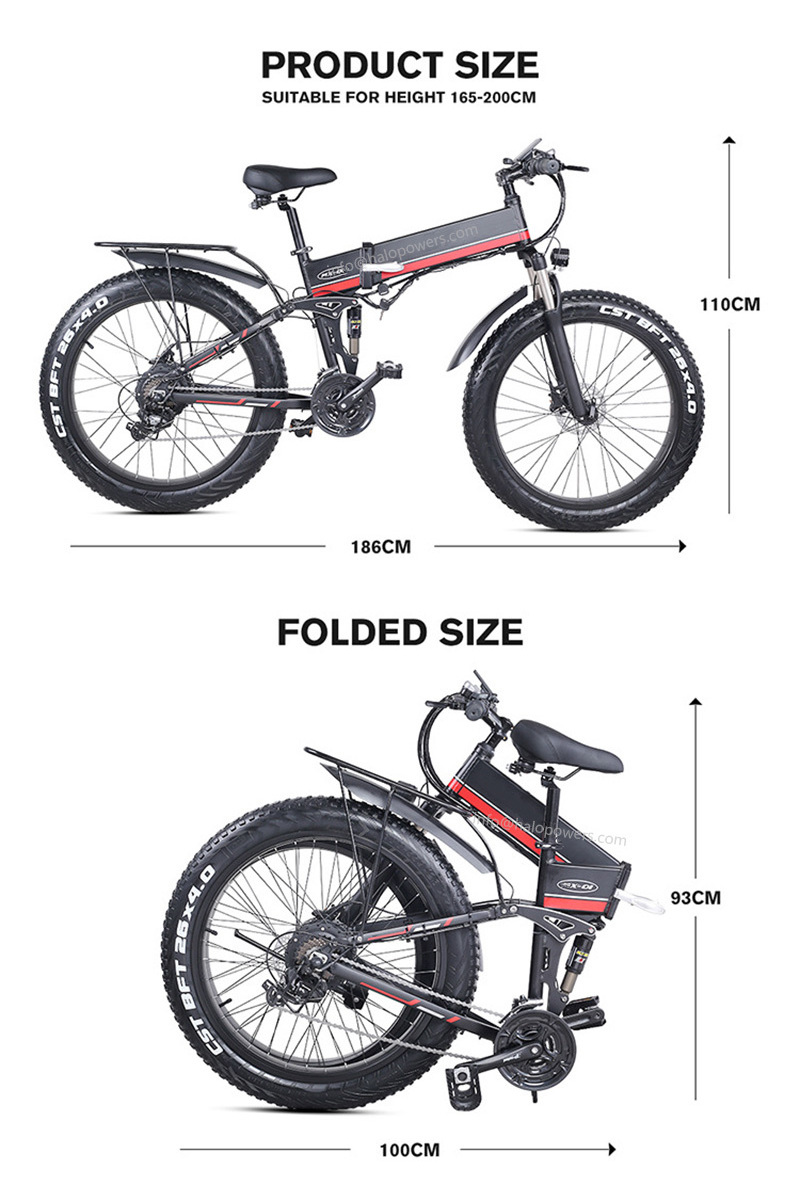 TOP1 folding 48v 500W 1000w electric fat tire bike ebike 26*4.0 21 Speed e fatbike mtb beach snow fat tyre cycle mountain mtb