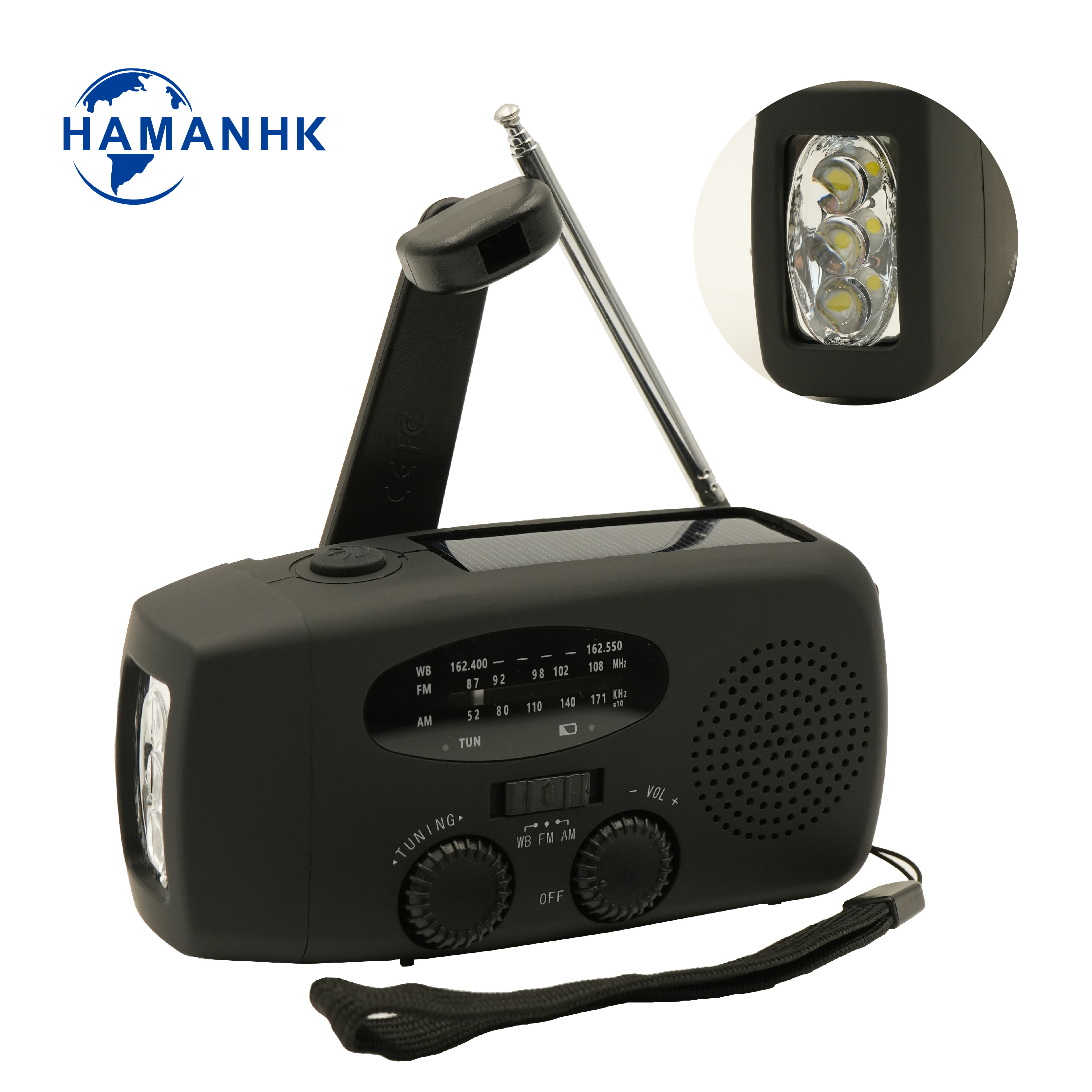 solar hand crank emergency AM FM NOAA radio with LED torch and power bank