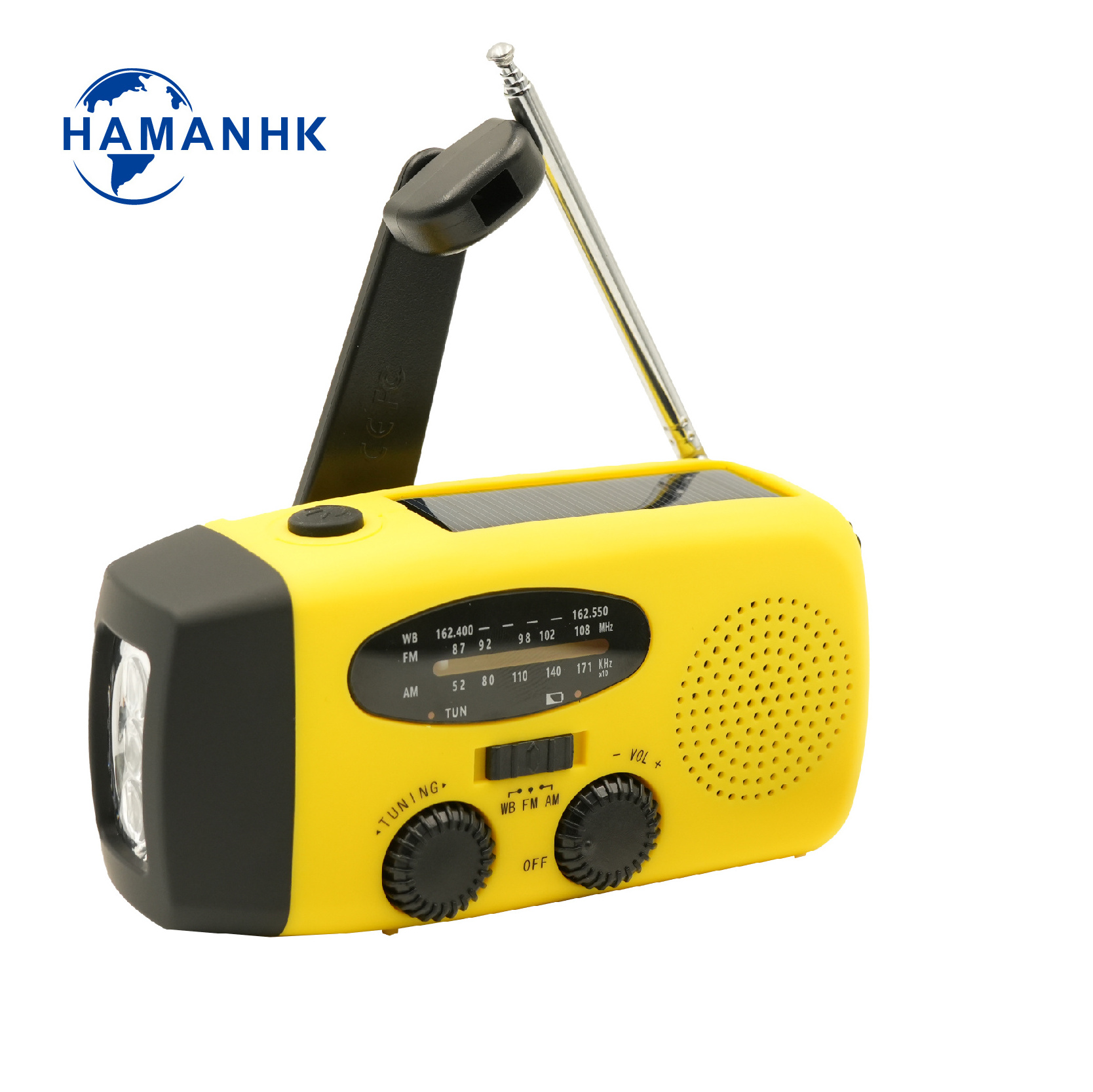 Haman Factory wholesale 2000Mah Portable mini AM FM NOAA Solar Powered Radio with hand crank solar and USB and flashlight