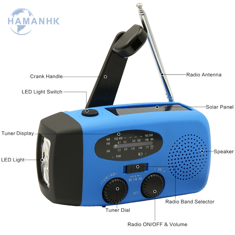 portable mini AM FM NOAA Survival Kits Outdoor Emergency radio with hand crank solar and USB phone charger