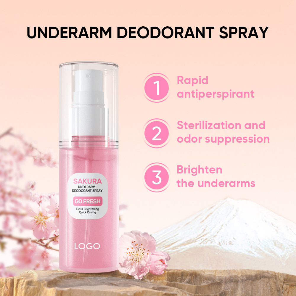 Customize Natural Armpit Whitening Anti Bad-Odor Sakura Body Deodorant Perfume Spray Fragrance Mist Armpit For Men And Women