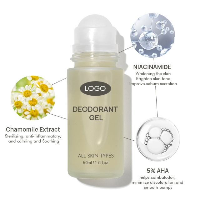 OEM ODM Women Men Body Chamomile Extract Gel Deodorant Stick Roll On Antiperspirant Deodorant Gel With5 AHA And Niacinamide