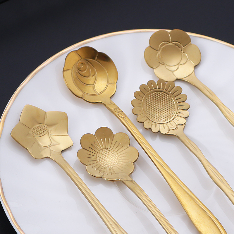 Korean Style Wholesale Flower Shape Spoon Stainless Steel Coffee Stirring Spoon Dessert Metal Spoon