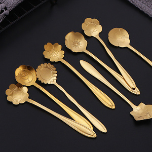 Korean Style Wholesale Flower Shape Spoon Stainless Steel Coffee Stirring Spoon Dessert Metal Spoon