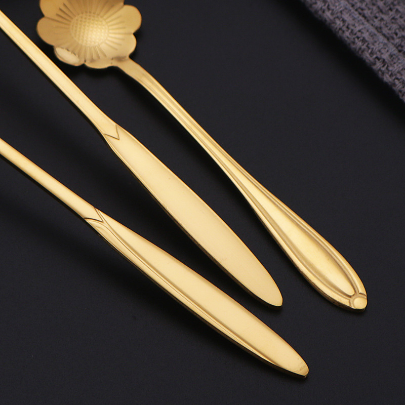 Korean Style Wholesale Flower Shape Spoon Stainless Steel Coffee Stirring Spoon Dessert Metal Spoon