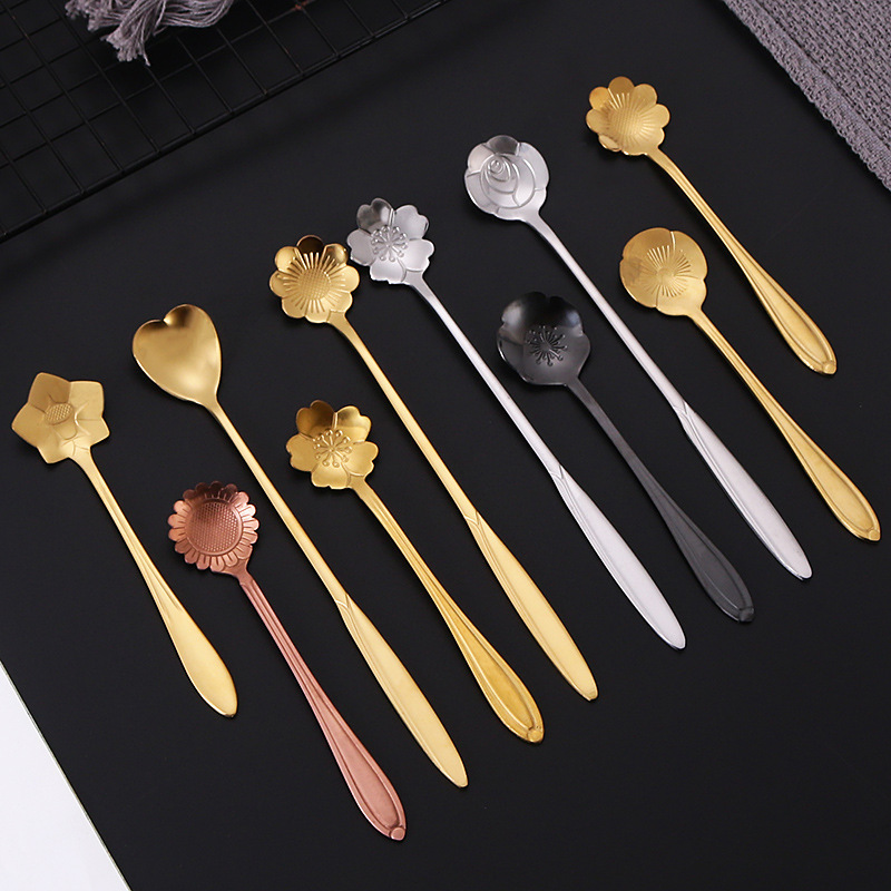 Korean Style Wholesale Flower Shape Spoon Stainless Steel Coffee Stirring Spoon Dessert Metal Spoon