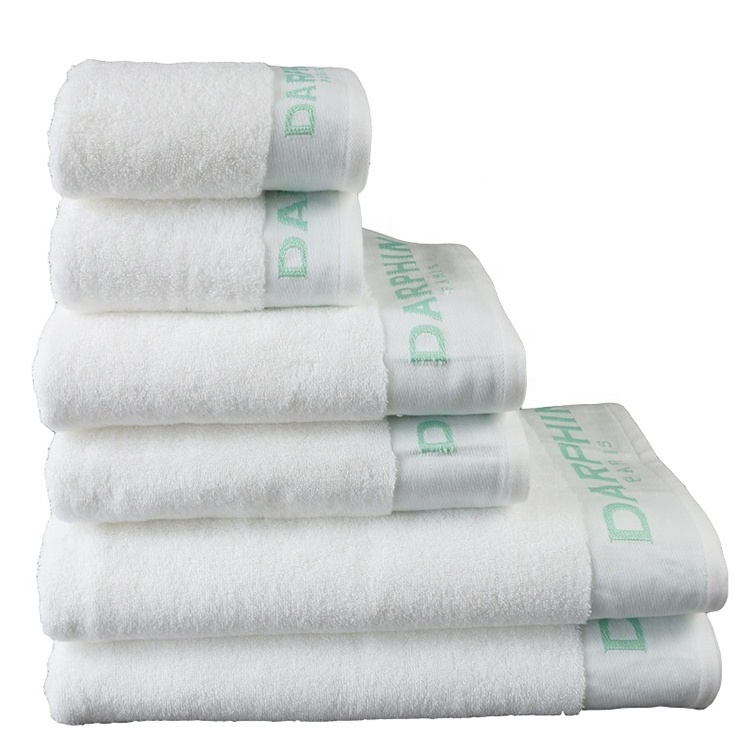 Luxury 100% Pakistan Cotton super soft and absorption bath towel set custom white cotton terry jacquard logo face towel