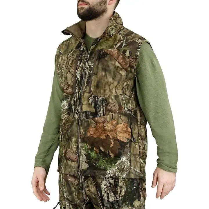 Custom Made High Quality Hunting Camo Polyester Cotton Padded Vest Upland Hunting Vest Custom Made Size Upland Hunting Vest