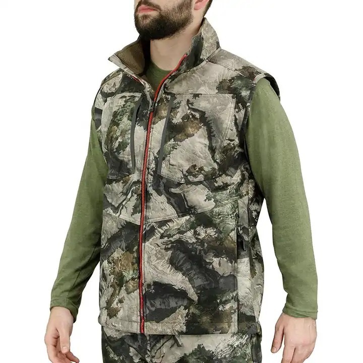 Custom Made High Quality Hunting Camo Polyester Cotton Padded Vest Upland Hunting Vest Custom Made Size Upland Hunting Vest