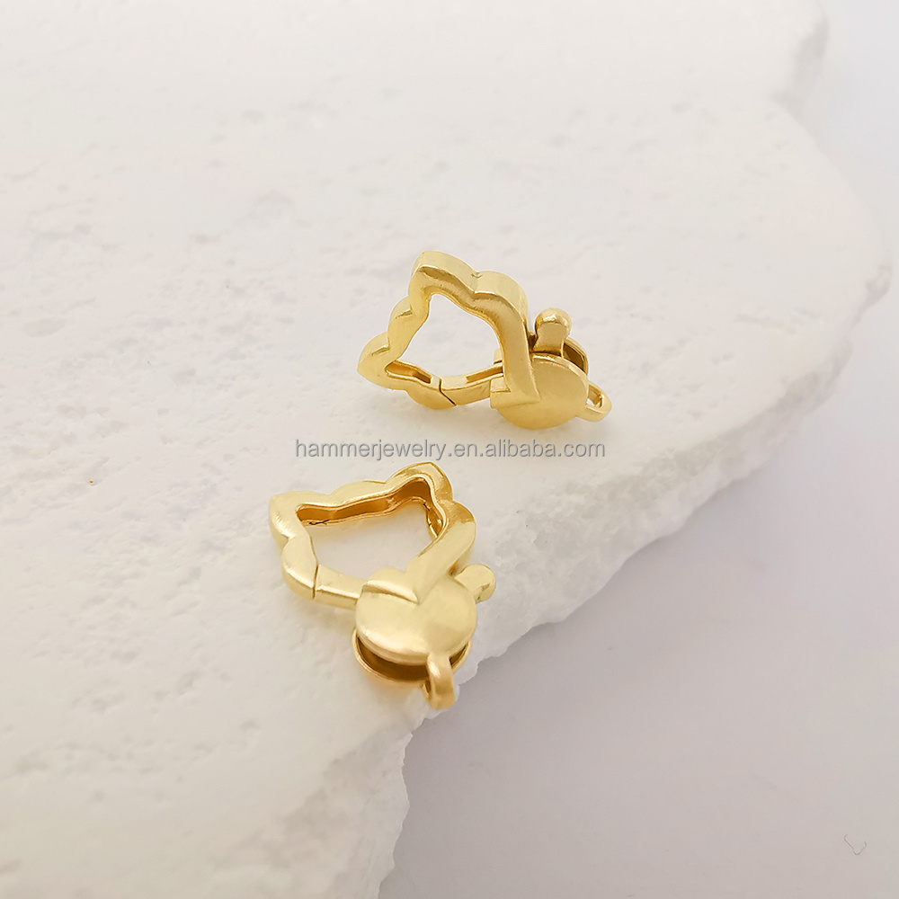 Lovely Kitty Cat Spring Clasp Pure Gold Lock 9k 14k 18K Solid Gold Lobster Clasp Jewelry Findings Connector