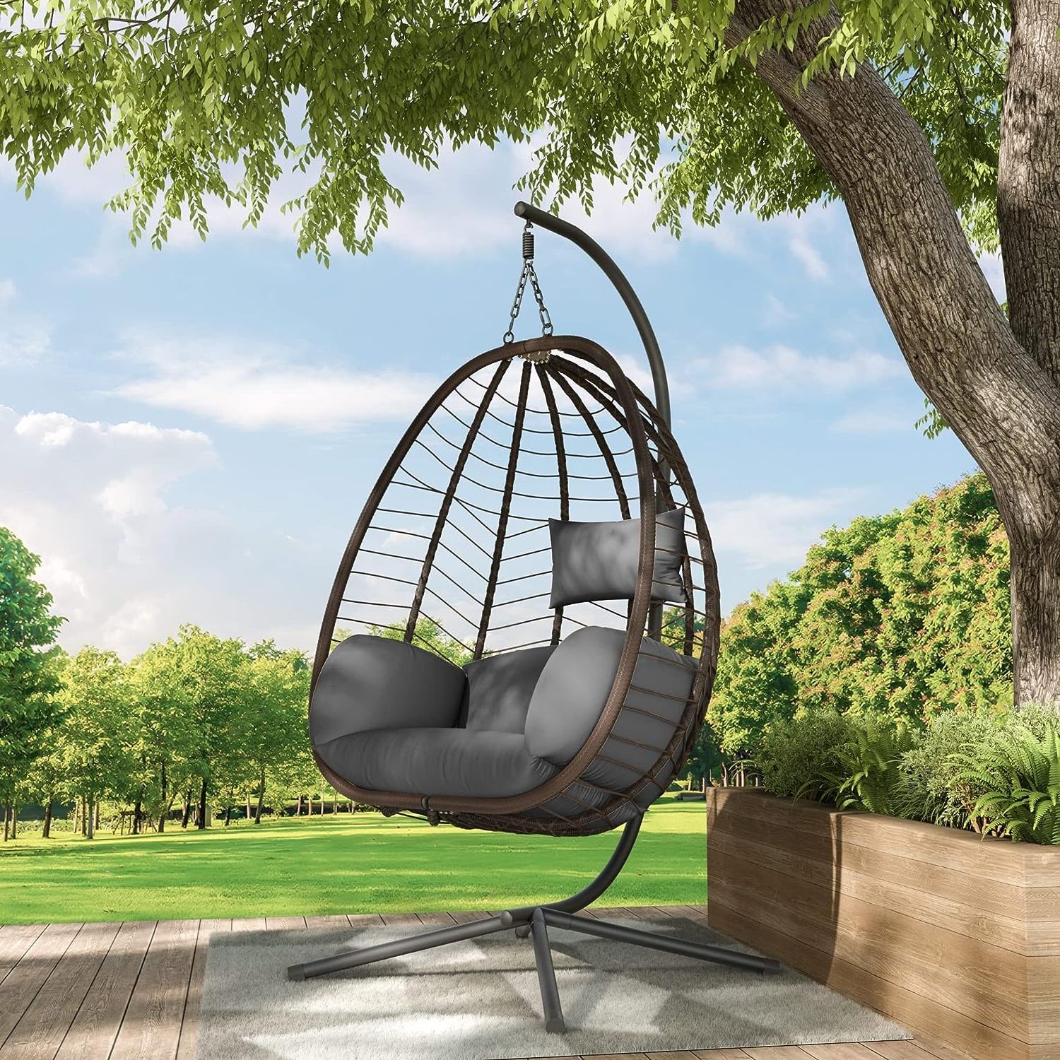 Outdoor Furniture Patio Swings Hanging Egg Swing Cocoons Chair with Metal Stand Indoor Wicker Rattan Garden Hanging Chair