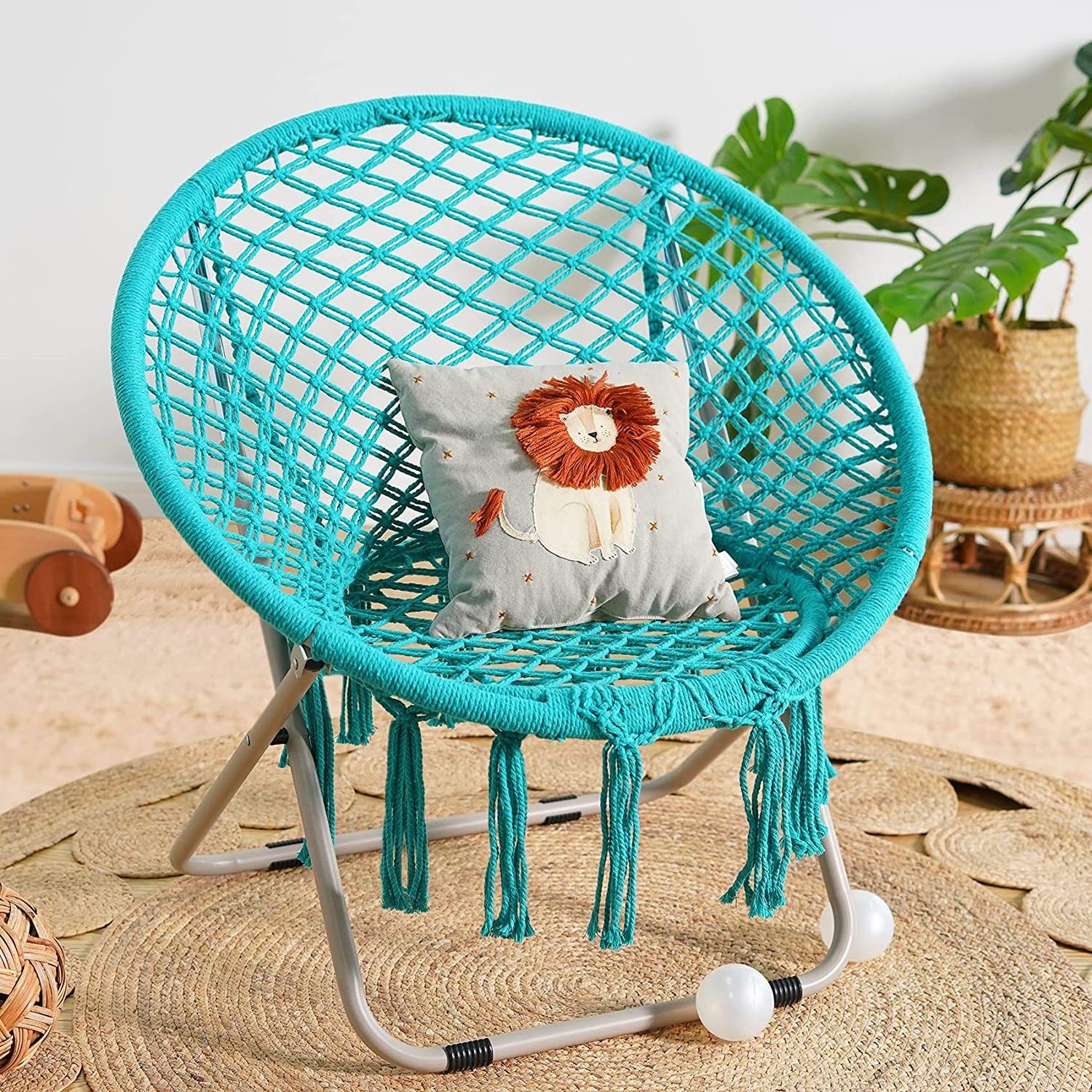 Cotton Handmade Cozy Saucer Chair with Folding Metal Frame For Bedroom