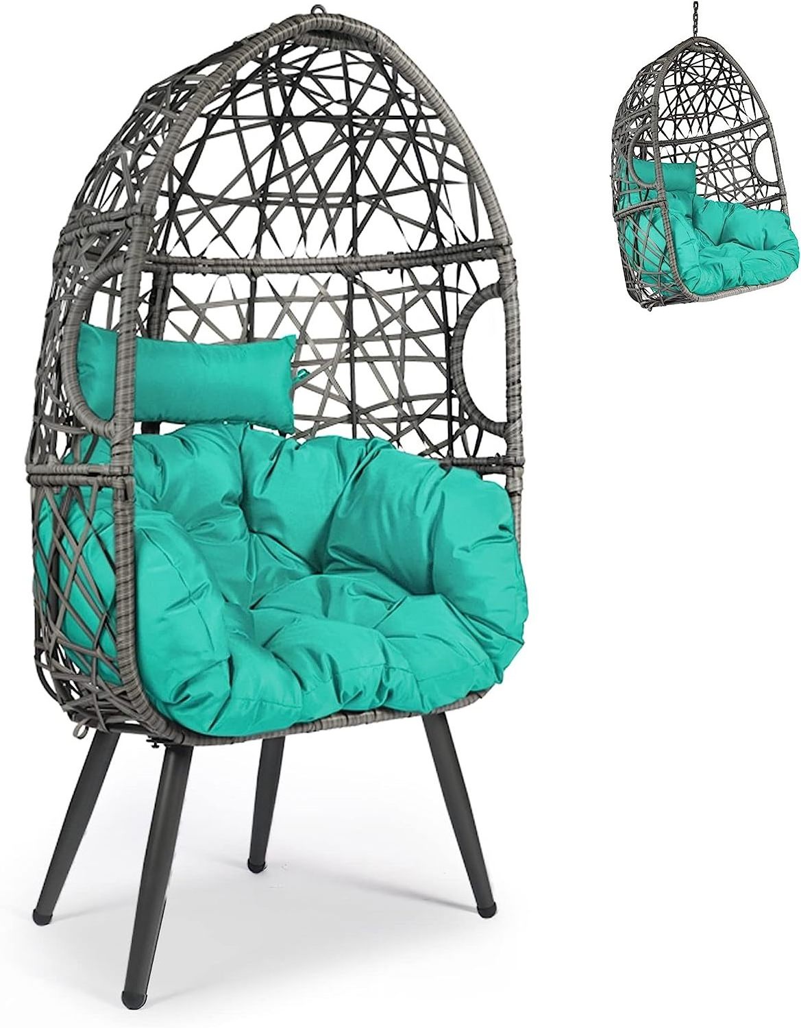 Danlong Standing Egg Chair Swing Pillow Black Hanging Chairs Single Patio Swings Balcony Ceiling Rocking Cushion