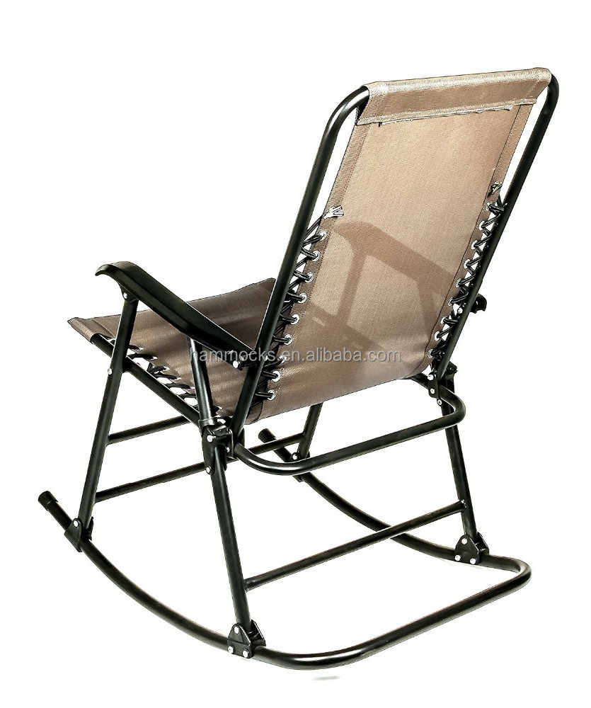 Beige Folding Rocking Chair Patio Lawn Garden Porch Yard Outdoor Foldable Rocker with Pillow Headrest and Armrest Furniture