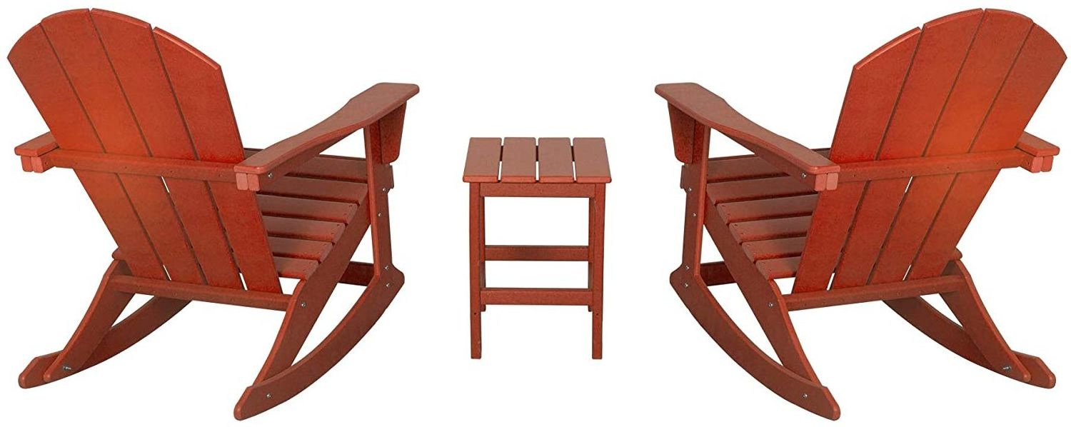 3 Pieces Outdoor Patio Rocking Adirondack Chairs with Side Table Set