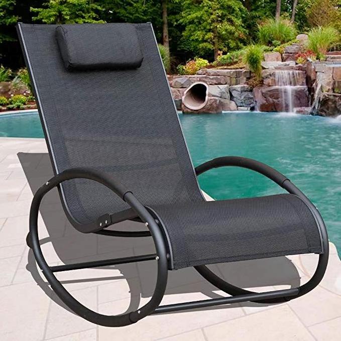 Outdoor Patio Aluminum Zero Gravity Chair Orbital Rocking Lounge Chair with Pillow Wave Rocker, Capacity 250 Pounds