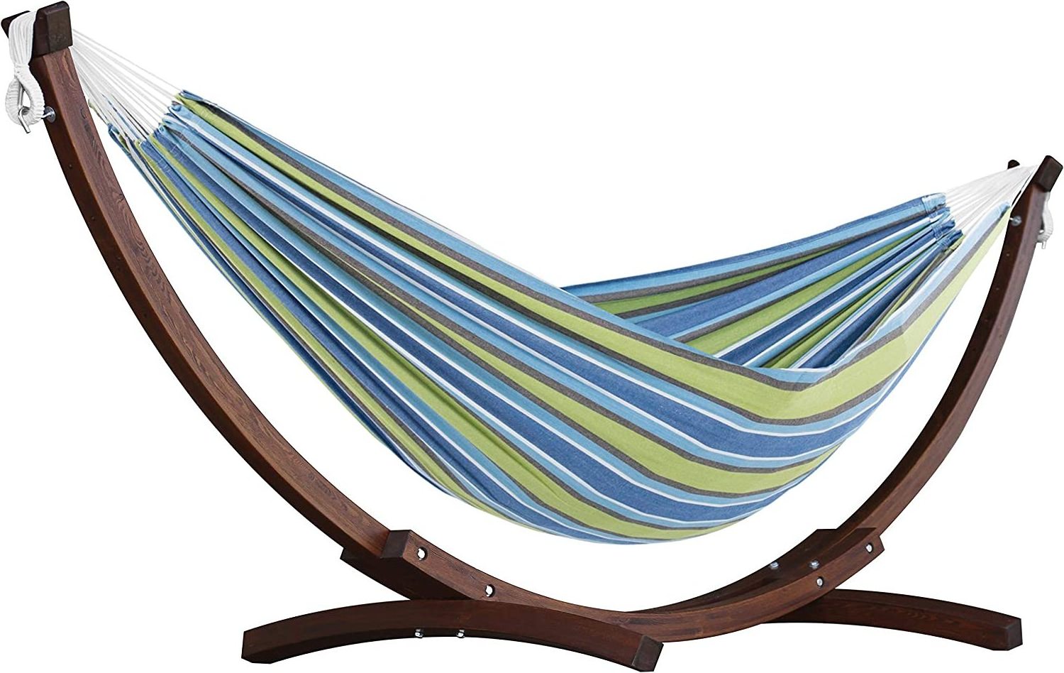 Outdoor Wooden Arc Hammock Stand with Double Brazilian Hammock