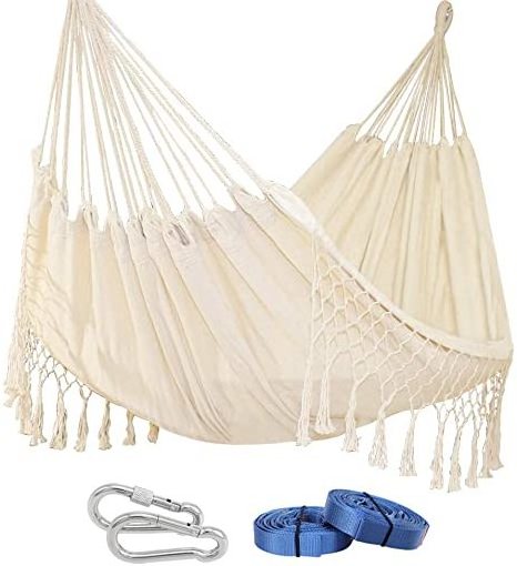 Outdoors Adult Double Cotton Hammock Hanging Swing with Tassels for trees