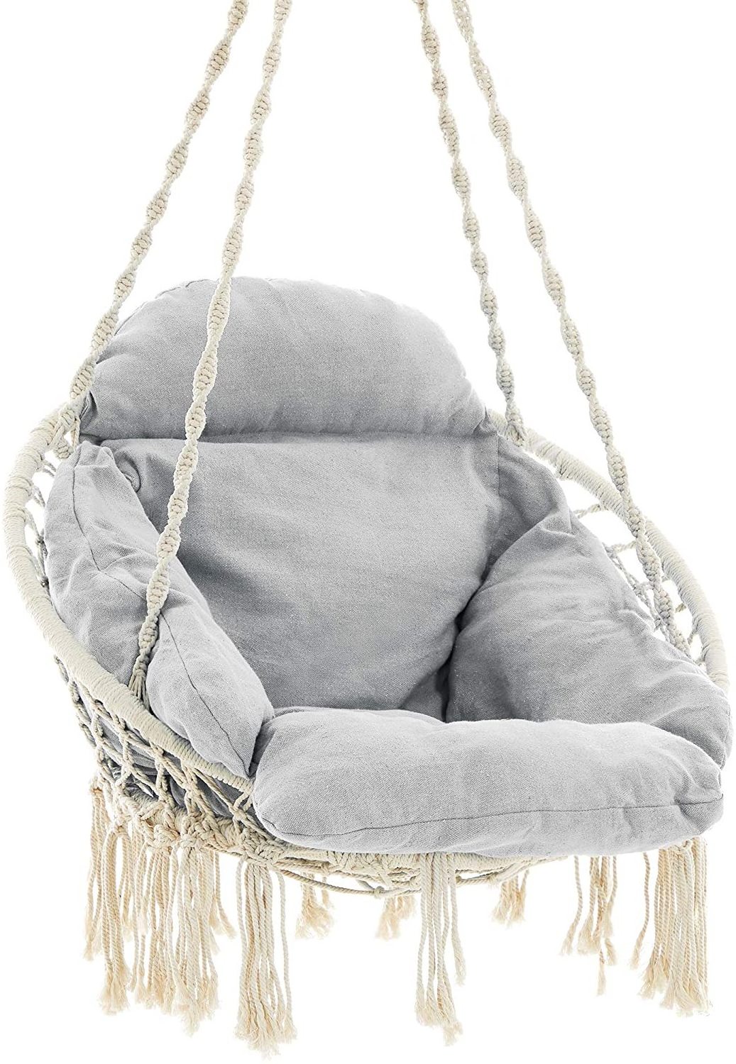 Portable Hammock Chair Hanging Chair Swing With Soft Cushion and Durable Hanging Hardware Kit  Outdoor Garden Rope Swing Chair