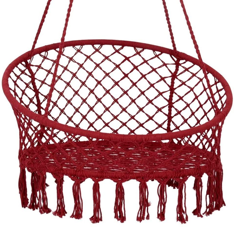 Danlong Hammock Chair Macrame Swing Handmade Weave Cotton Rope Hanging Chair With Hanging Hardware Kit Weaving Swing Chair