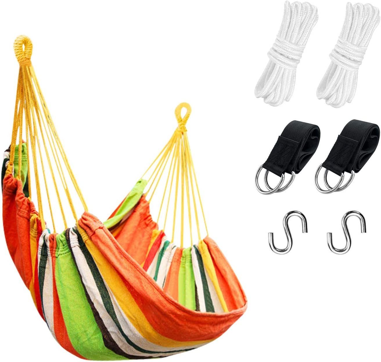 Danlong Hammock Chair Hanging Rope Swing Hanging Chair with Pocket Cotton Weave for Comfort Durability Perfect for Outdoor