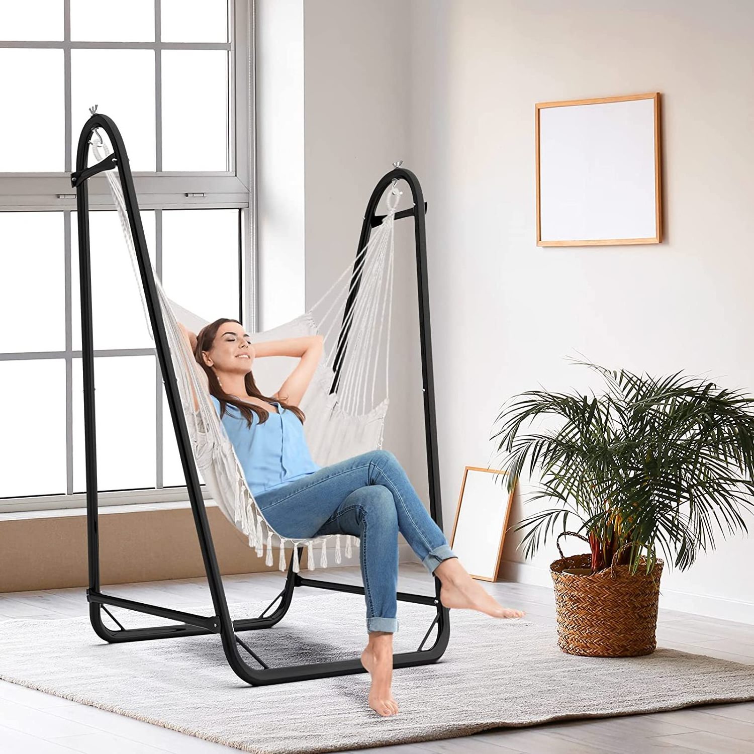 Heavy Duty Hanging Chair with Tassels Without Spreader Bar Hammock Chair With Stand Set