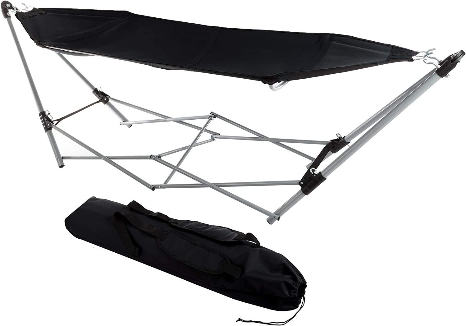 Portable Hammock with Stand Folding Lounge Camping Bed with Carry Bag for Outdoor Patio