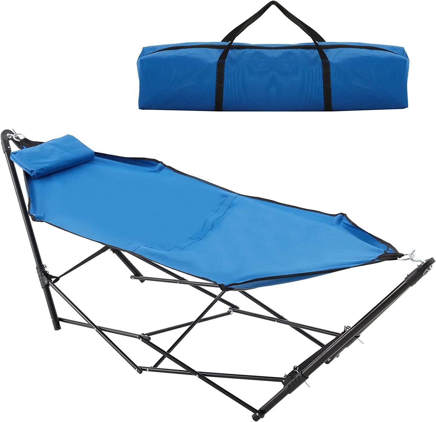 Portable Hammock with Stand Folding Lounge Camping Bed with Carry Bag for Outdoor Patio