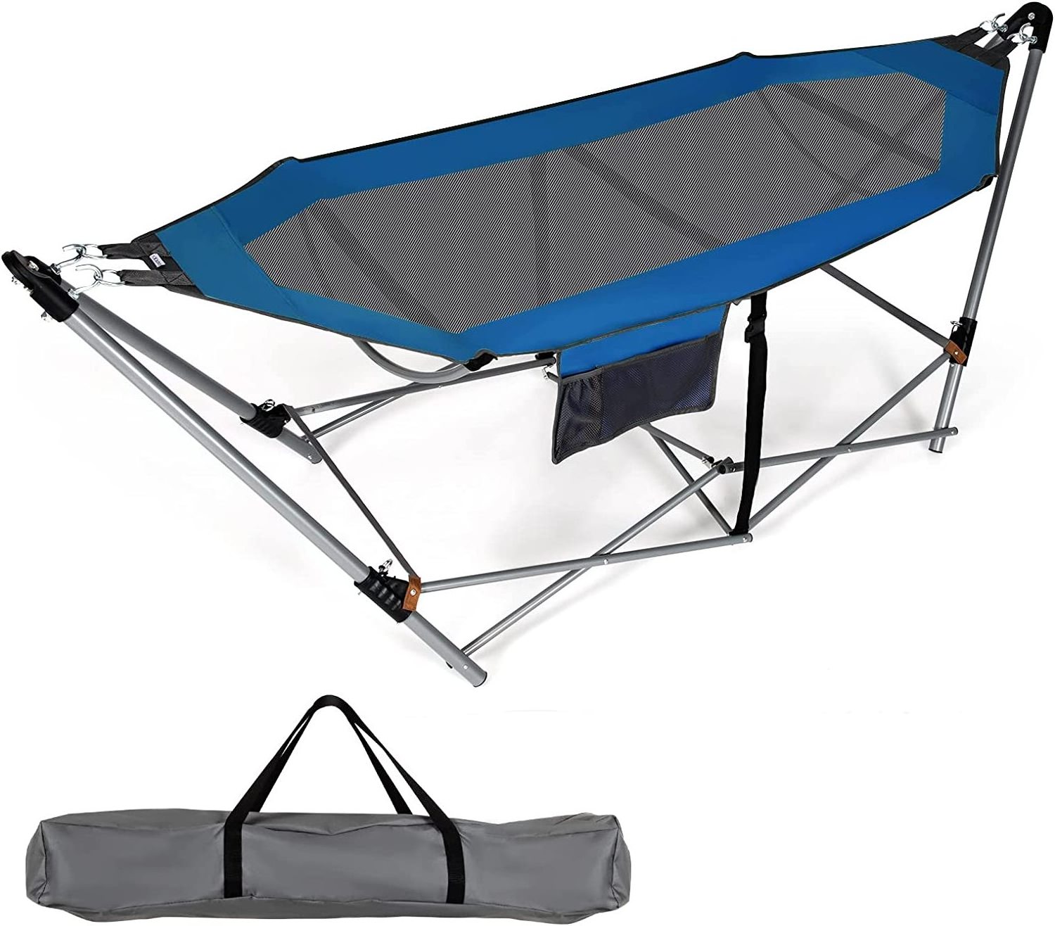 Easy Assemble Portable Folding Hammock Lounge Camping Bed with Hammock Stand with Side Pocket