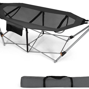 Easy Assemble Portable Folding Hammock Lounge Camping Bed with Hammock Stand with Side Pocket