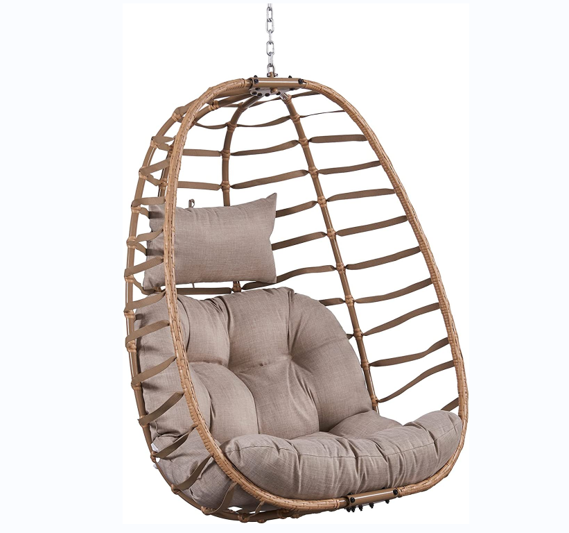 Hanging Egg Chair Without Stand Outdoor Egg  Swing Chair with  Cushion Wicker Rattan Swinging Egg Chair for Patio Garden