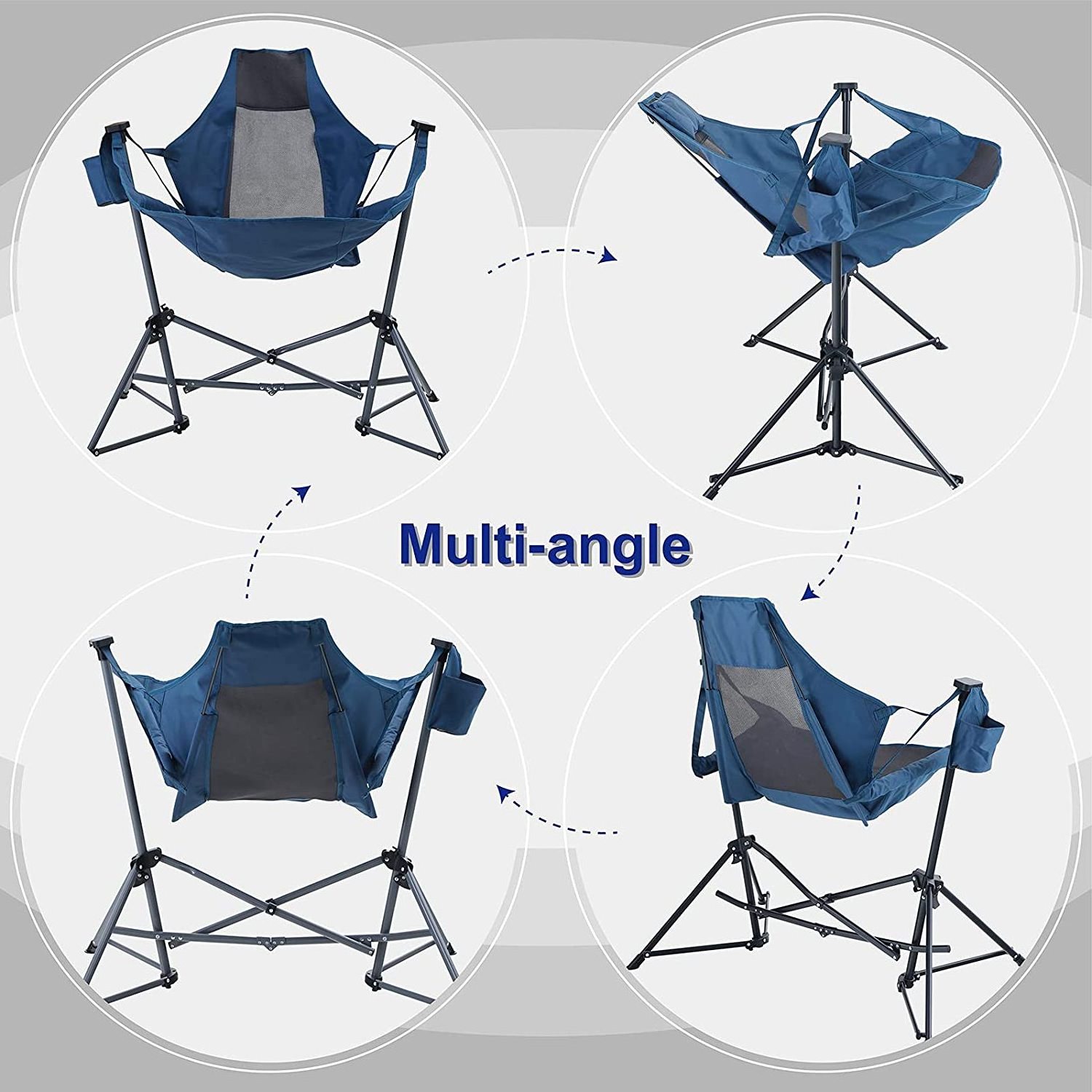 Portable Hammock Camping Chair Oversized Folding Rocking Chair with Headrest and Cup Holder for Travel