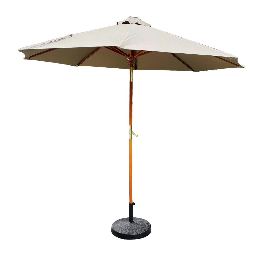 Solor Powered LED Light 10Ft Wooden Patio Umbrella Wooden Market Umbrella with Crank Tilt