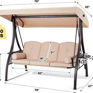 3-Seat Outdoor Porch Swing with Adjustable Canopy and Backrest Patio Swing with  Steel Frame for Balcony Garden Deck