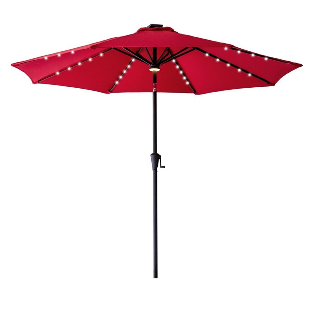 9 ft Outdoor Patio Market Umbrella with Solar LED Lights and Tilt