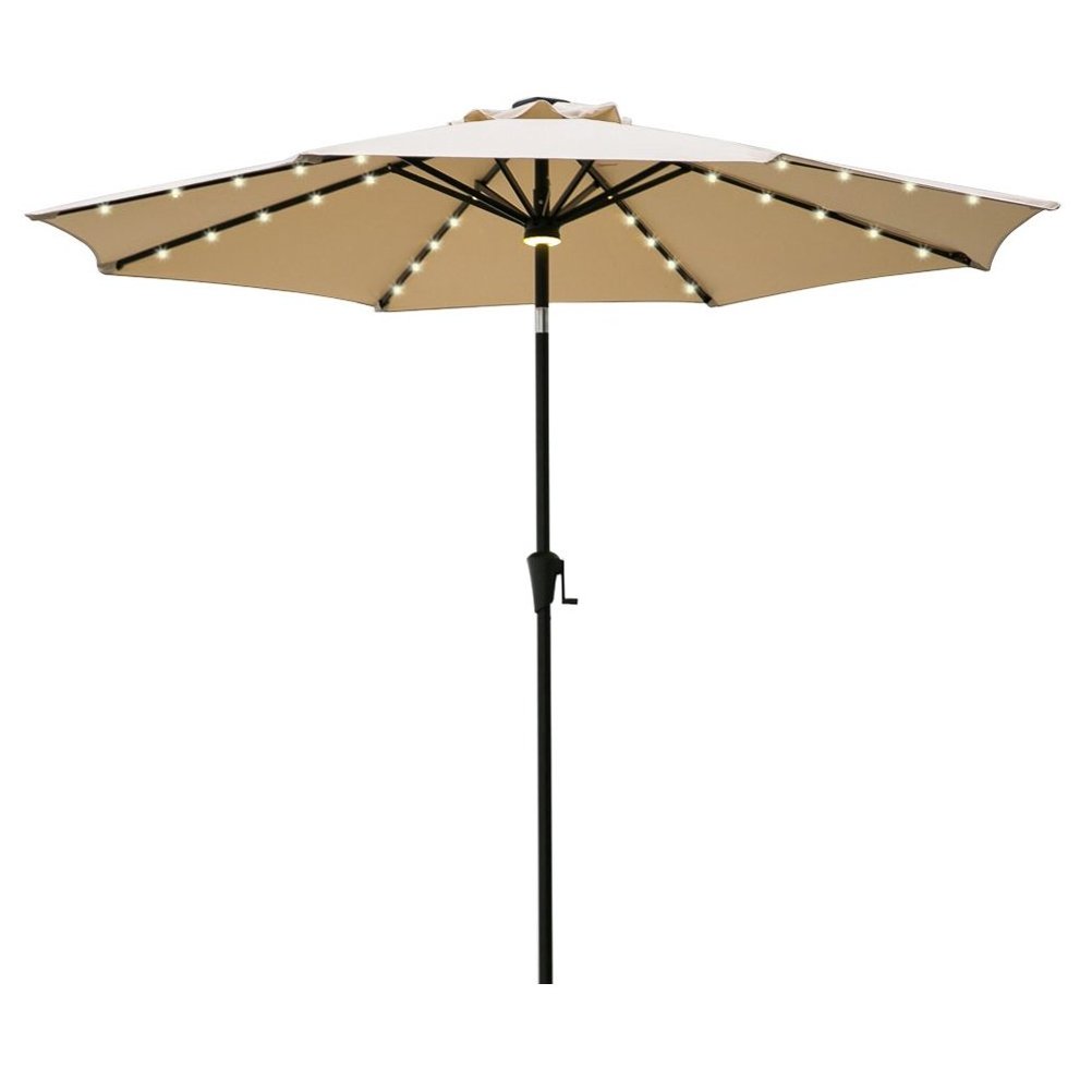 9 ft Outdoor Patio Market Umbrella with Solar LED Lights and Tilt