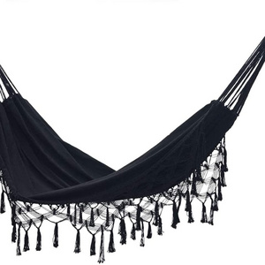 Outdoor Canvas Hammock Large Double Camping Hammock Swing Bed Cotton Hammock with Swing Tassels