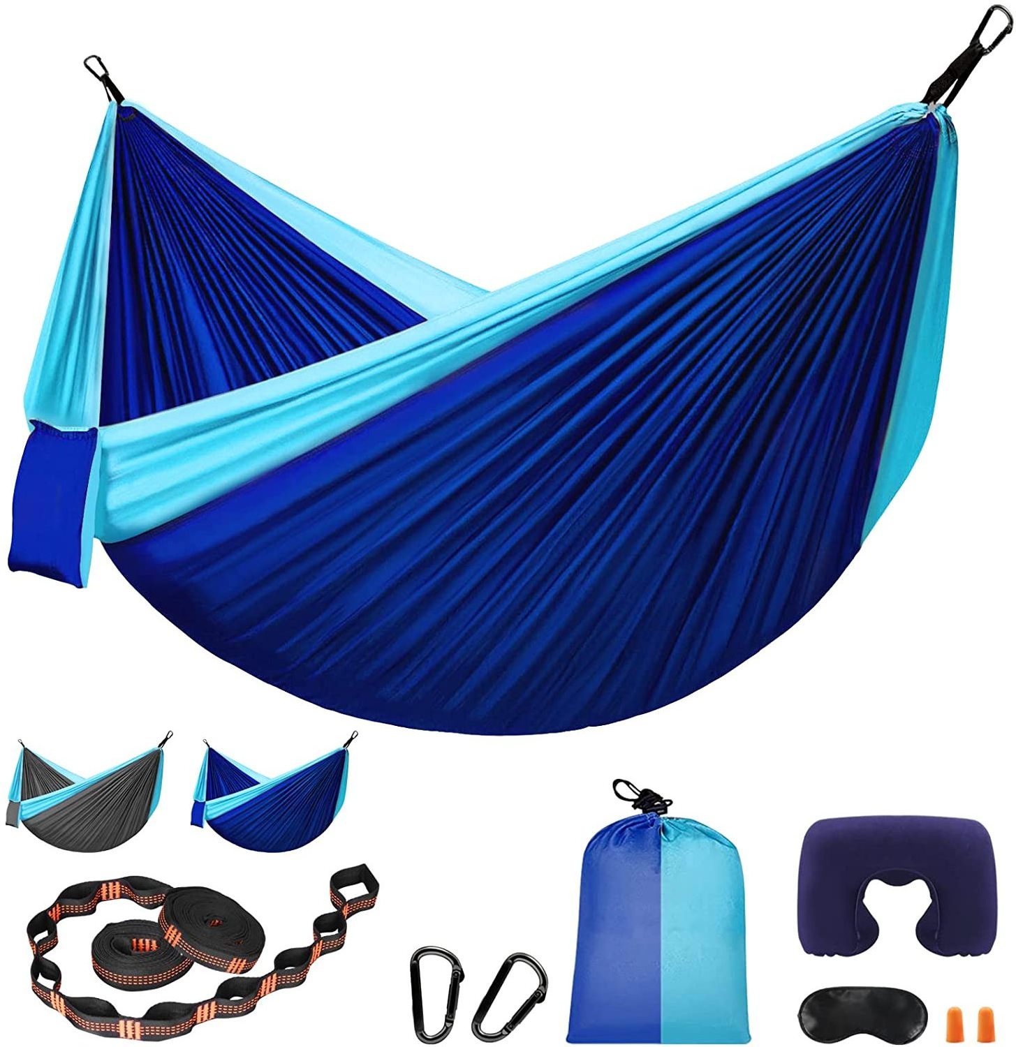 Parachute Outdoor Ultralight Flat Nylon Mesh Double Camping Hammock with Tree Straps