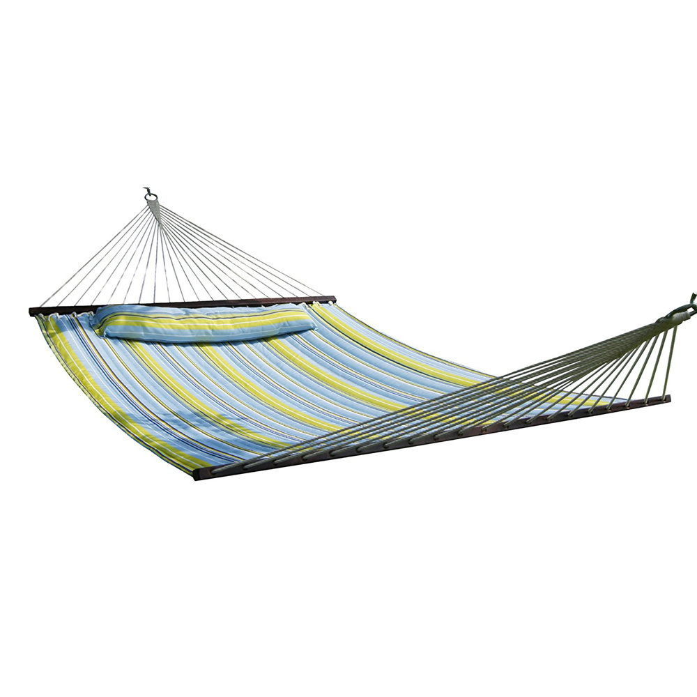 Danlong Hammocks Quilted Fabric Double Hammock with Detachable Curved Bamboo Spreader Bar and Soft Pillow Max 450 lbs Capacity