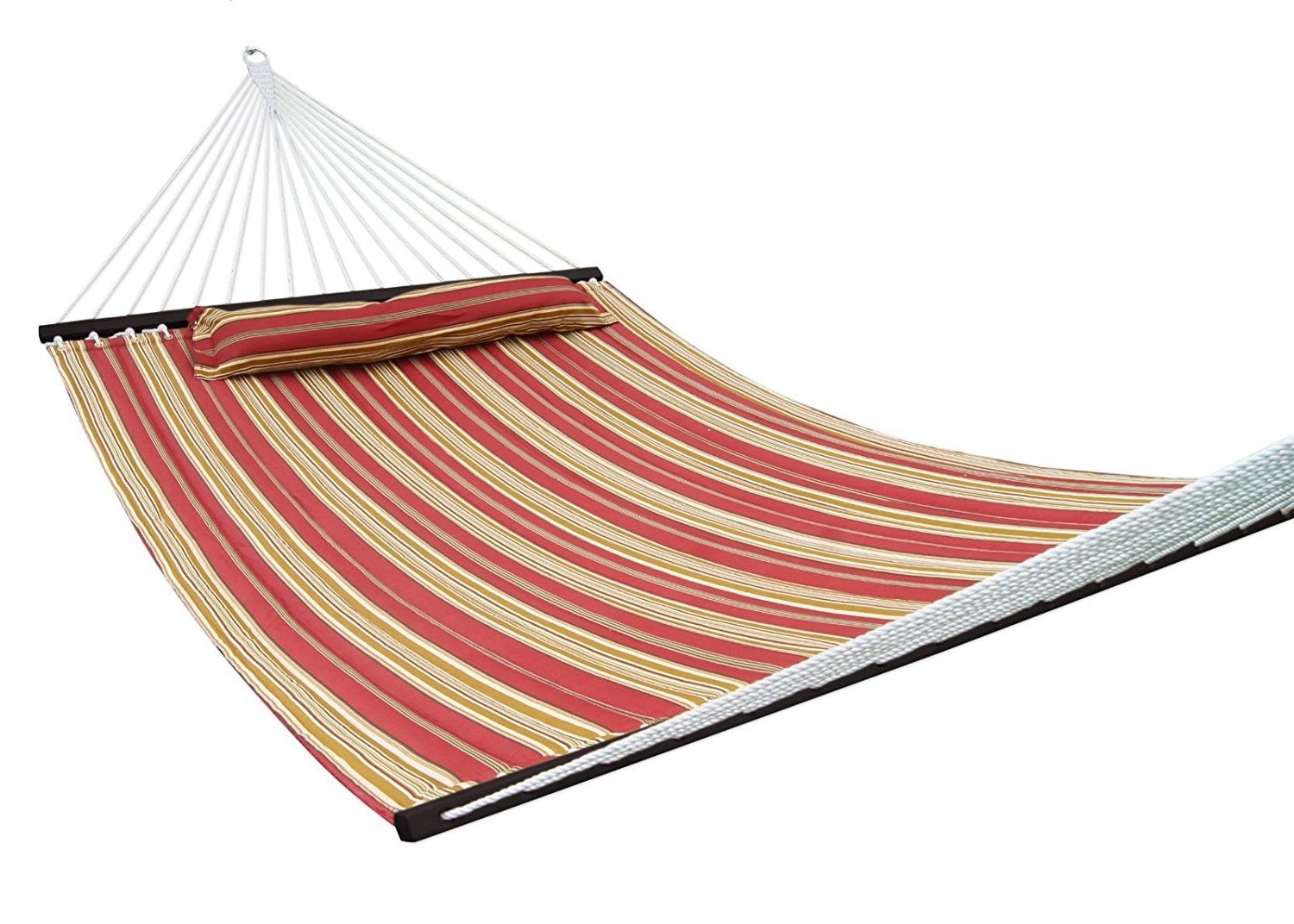 Danlong Hammocks Quilted Fabric Double Hammock with Detachable Curved Bamboo Spreader Bar and Soft Pillow Max 450 lbs Capacity