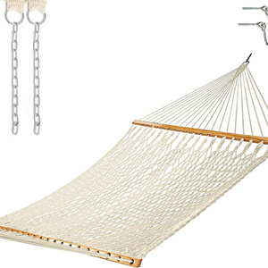 13 ft  Double Traditional Hand Woven Cotton Rope Hammock with Free Extension Chains  Tree Hooks  Accommodates Two People