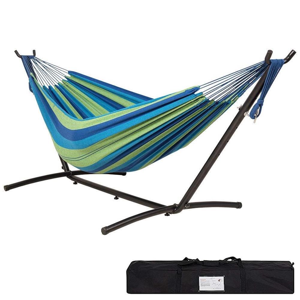 Danlong Hammock with Stand Portable Double Cotton Hammock Steel Stand Carrying Bag