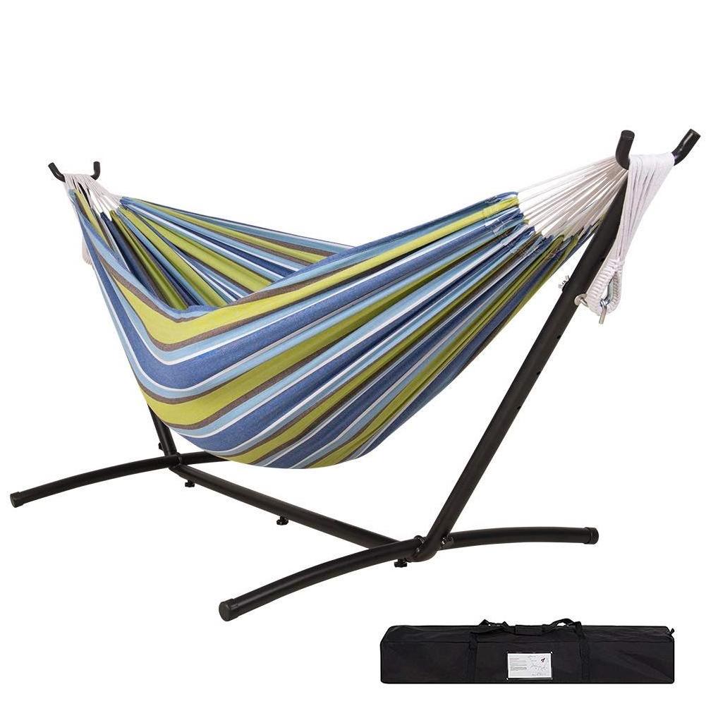 Danlong Hammock with Stand Portable Double Cotton Hammock Steel Stand Carrying Bag