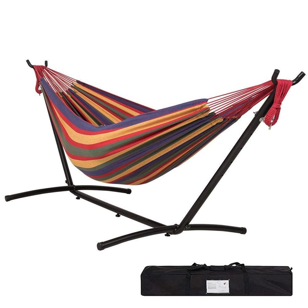 Danlong Hammock with Stand Portable Double Cotton Hammock Steel Stand Carrying Bag