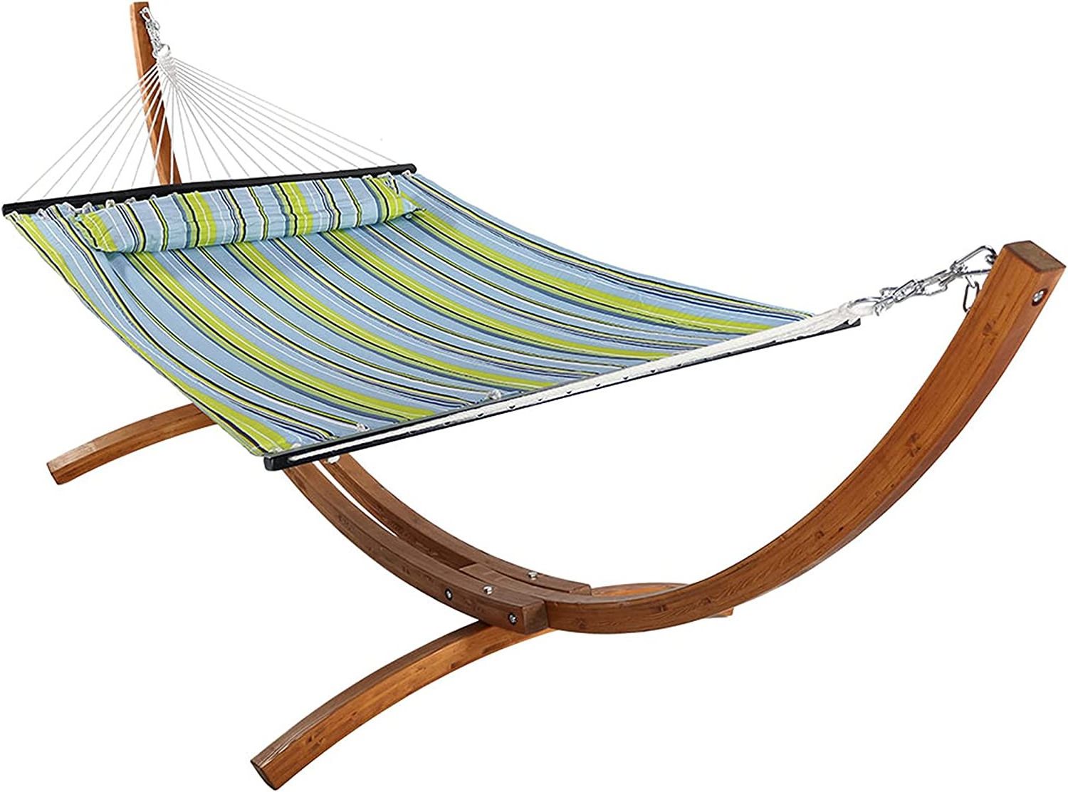 Danlong Hammock chair stand Fabric Hammock with Stand 12 Feet Wooden Arc Frame Stand with Quilted Hammock