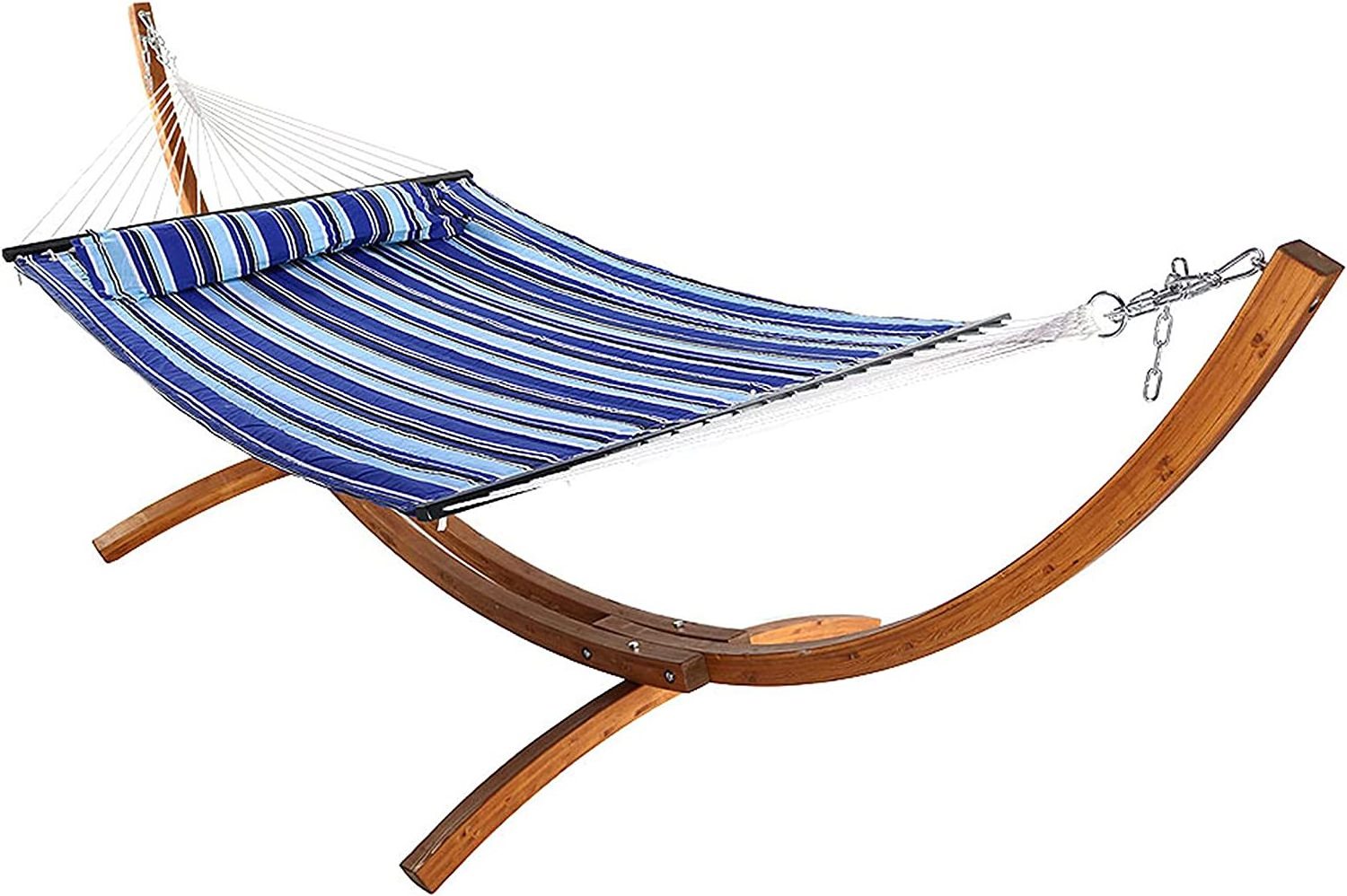 Danlong Hammock chair stand Fabric Hammock with Stand 12 Feet Wooden Arc Frame Stand with Quilted Hammock